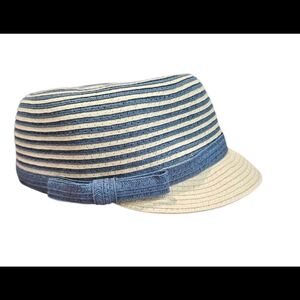 MARKS & SPENCER Paper Straw Beach Newsboy Nautical Hat In Blue/white.M/L